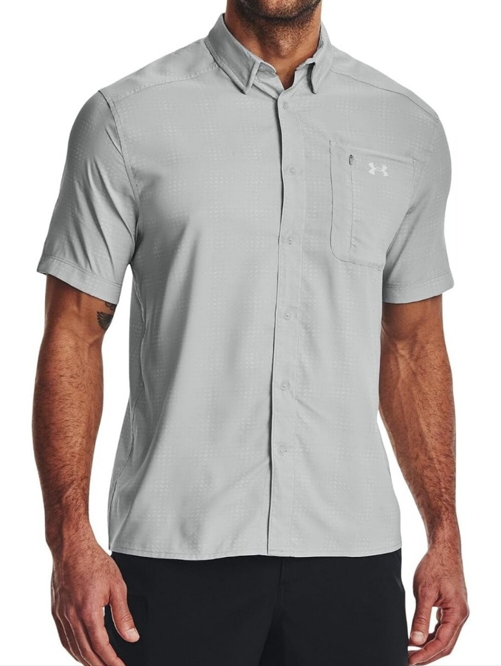 Under Armour UA Dockside Men's Shirt Short Sleeve Gray Fishing Outdoor Size M